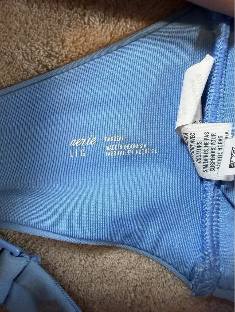 Aerie Large Blue Bandeau Bikini Top Halter Keyhole Strappy Swim